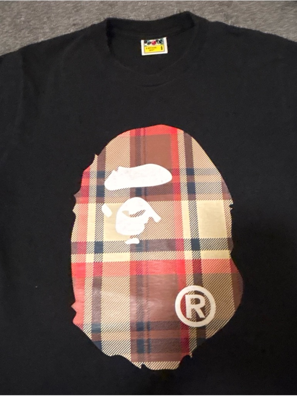 Black Short-Sleeve Graphic Tee with Plaid Ape Logo